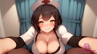 Cute nurse in sexy outfit cares for patient until cum in pov
