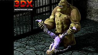 エルフ娘が3Dヘンタイでモンスターオーガから激しいアナル責め！