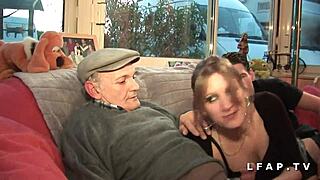 french brunette sodomized and covered in cum during wild gangbang with papy voyeur