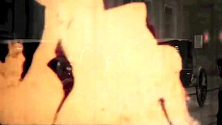 Vintage London Secretary Unveils Retro Charm in Dark Lantern Scene.