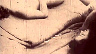 Vintage natuurmeisje toont subtiel haar natuurlijke tieten en harige kut