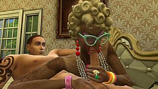 Oma-Behandlung, poshe alte Ladys lutschen junge 18+-Schwänze in Sims 4