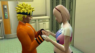 Naruto ดูนี่สิ! Hinata และ Sakura เมามันส์ในครัว!