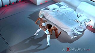 3D sci-fi shemale android zvádza horúcu ženu na vesmírnej stanici v divokom sexe