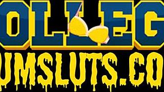 ब्रूनेट टीन 18+ नेचुरल टिट्स के साथ प्रोफेसर को डबल कम के लिए बांग करती है।